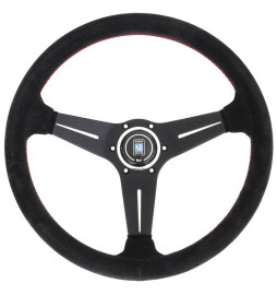 Nardi Deep Corn Steering Wheel, Suede, Black Spokes, Red Stitching, 75 mm Dish, Ø35 cm