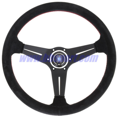 Nardi Deep Corn Steering Wheel, Suede, Black Spokes, Red Stitching, 75 mm Dish, Ø35 cm