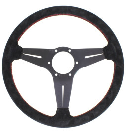 Nardi Deep Corn Steering Wheel, Suede, Black Spokes, Red Stitching, 75 mm Dish, Ø35 cm