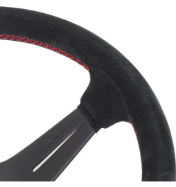 Nardi Deep Corn Steering Wheel, Suede, Black Spokes, Red Stitching, 75 mm Dish, Ø35 cm