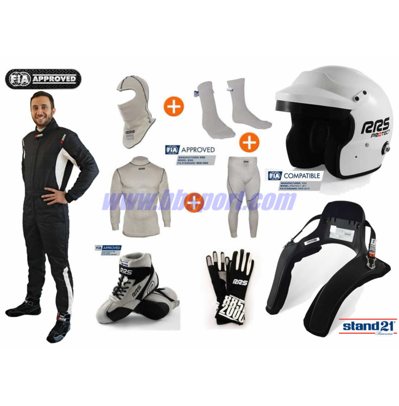Pack indumentaria piloto Completo FIA RRS FULL DRIVER mono, ropa, casco y HANS RSS equipamiento - 1