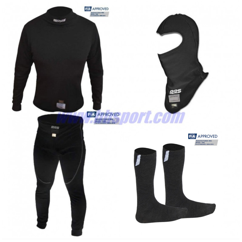 Set de ropa interior ignífuga, pantalón, camisa, calcetines y sotocasco FIA RRS Black ONE - FIA 8856-2018 Set de ropa interior ignífuga, pantalón, camisa, calcetines y sotocasco FIA RRS Black ONE - FIA 8856-2018