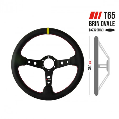 Volante RRS Montecarlo Black piel girada T65 3 radios diámetro 350 mm x 65 mm