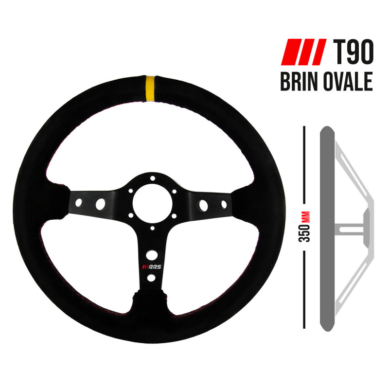 Volante RRS Rallye piel girada 3 radios diámetro 350 mm x 90 mm Volante RRS Rallye piel girada 3 radios diámetro 350 mm x 90 mm