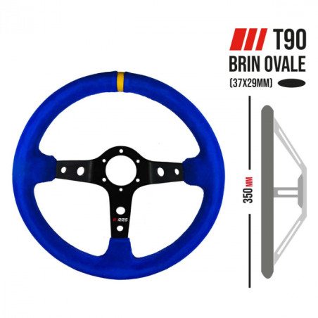 Volante RRS Corsa blue piel girada 3 radios diámetro 350 mm x 90 mm