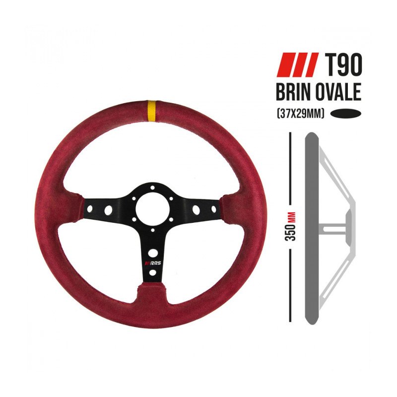 Volante RRS Corsa Red piel girada 3 radios diámetro 350 mm x 90 mm Volante RRS Corsa Red piel girada 3 radios diámetro 350 mm x 90 mm