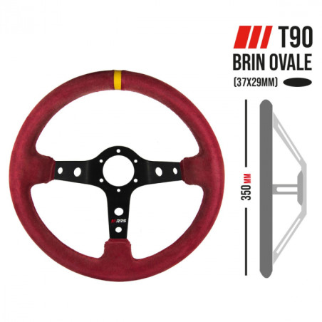 Volante RRS Corsa Red piel girada 3 radios diámetro 350 mm x 90 mm