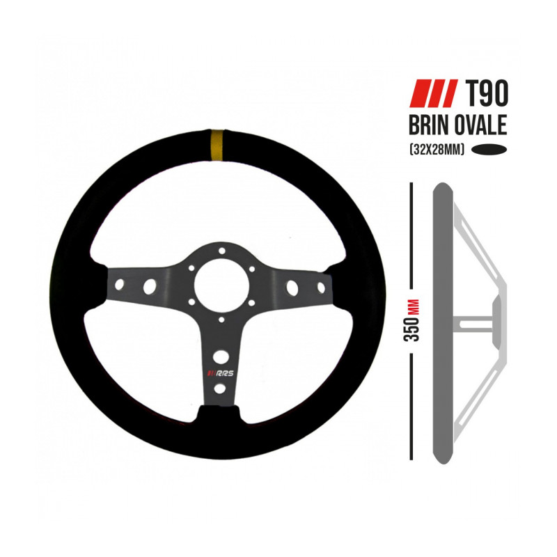 Volante RRS Corsa black piel girada 3 radios diámetro 350 mm x 90 mm
