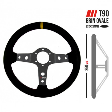 Volante RRS Corsa black piel girada 3 radios diámetro 350 mm x 90 mm