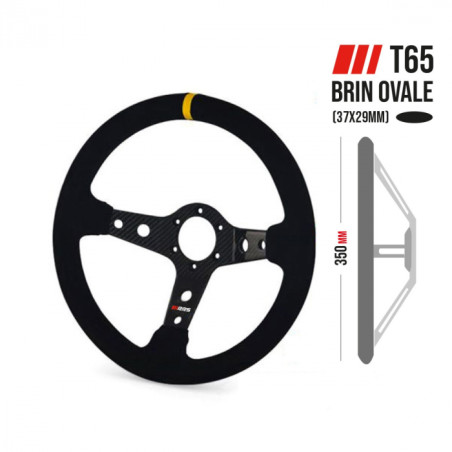 Volante RRS Carbone de 3 radios de fibra de carbono y piel girada color negro medida 350 x 90 mm