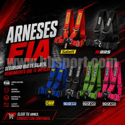 Cinturones arneses homologados FIA RRS, OMP, Sabelt, Sparco