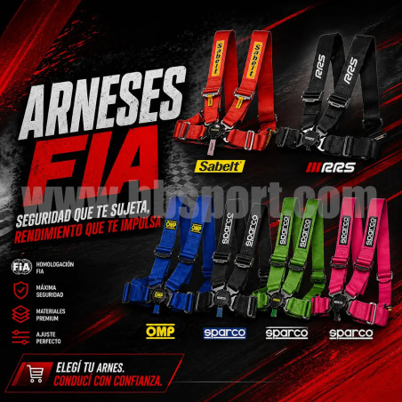 Cinturones arneses homologados FIA RRS, OMP, Sabelt, Sparco