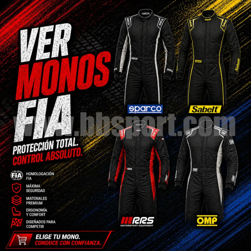 Monos homologados FIA para automovilismo RRS, Sabelt, OMP, Sparco