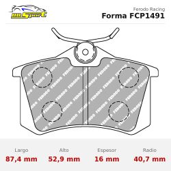 Set pastillas Ferodo Racing FCP1491 eje trasero para Audi A1 8X/A2…, Citroën C3 II/C3 Picasso… y Peugeot 207/208