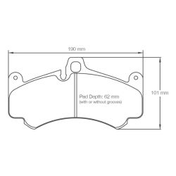 Dibujo oficial de la pastilla Pagid Racing 8004 (190 × 101 mm, 19,50 mm de grosor)
