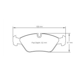 Dibujo oficial de la pastilla Pagid Racing 1144 (158 × 57 mm, 19,50 mm de grosor)