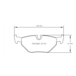 Dibujo oficial de la pastilla Pagid Racing 1285 (123 × 44 mm, 16,80 mm de grosor)