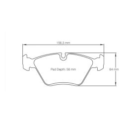 Dibujo oficial de la pastilla Pagid Racing 1295 (156,30 × 64 mm, 19,50 mm de grosor)