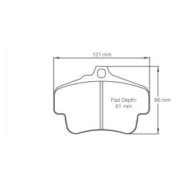 Dibujo oficial de la pastilla Pagid Racing 2405 (121 × 86 mm, 18,50 mm de grosor)