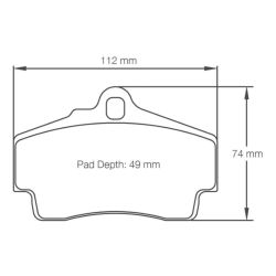 Dibujo oficial de la pastilla Pagid Racing 2406 (112 × 74 mm, 15,50 mm de grosor)