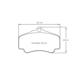 Dibujo oficial de la pastilla Pagid Racing 2474 (140 × 89 mm, 18,50 mm de grosor)