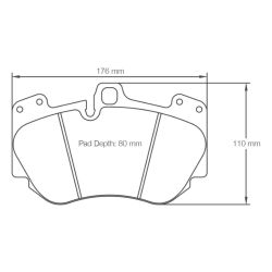 Dibujo oficial de la pastilla Pagid Racing 4907 (176 × 110 mm, 16 mm de grosor)