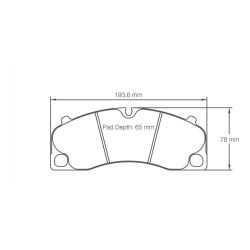 Dibujo oficial de la pastilla Pagid Racing 4908 (193,60 × 78 mm, 17,50 mm de grosor)