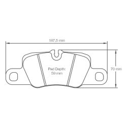 Dibujo oficial de la pastilla Pagid Racing 4909 (187,50 × 70 mm, 16 mm de grosor)