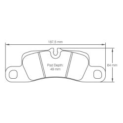 Dibujo oficial de la pastilla Pagid Racing 4918 (187,50 × 64 mm, 16,30 mm de grosor)