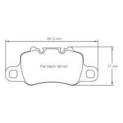 Dibujo oficial de la pastilla Pagid Racing 4925 (187,50 × 77 mm, 18 mm de grosor)