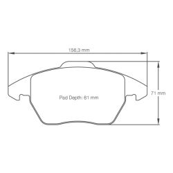 Dibujo oficial de la pastilla Pagid Racing 8001 (156,30 × 66 mm, 20 mm de grosor)