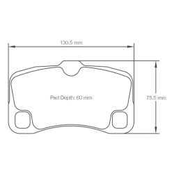 Dibujo oficial de la pastilla Pagid Racing 8006 (130,50 × 75,50 mm, 19 mm de grosor)
