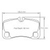 Dibujo oficial de la pastilla Pagid Racing 8008 (130,50 × 75,50 mm, 17 mm de grosor)