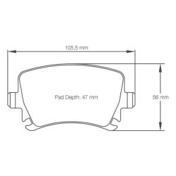 Dibujo oficial de la pastilla Pagid Racing 8046 (105,50 × 56 mm, 17,20 mm de grosor)