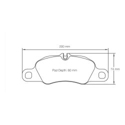 Dibujo oficial de la pastilla Pagid Racing 8074 (200 × 74 mm, 18,50 mm de grosor)