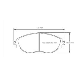 Dibujo oficial de la pastilla Pagid Racing 8201 (175 × 69,50 mm, 19,50 mm de grosor)