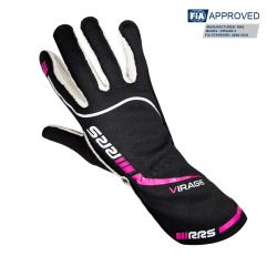 Guantes ignífugos RRS Virage 3 negro con logo rosa FIA 8856-2018
