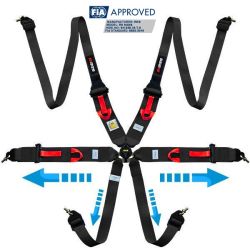 Arnés FIA RRS R6 HANS XL de 6 puntos negro FIA 8853-2016