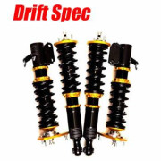 Suspensiones Drift Spec. BMW Serie 3 E46. Suspensiones ajustables de cuerpo roscado con especificaciones para drift, ajuste de altura y dureza del amortiguador en varios clicks. Currpos monotube inverted en eje delantero. Idóneas para la práctica de drift