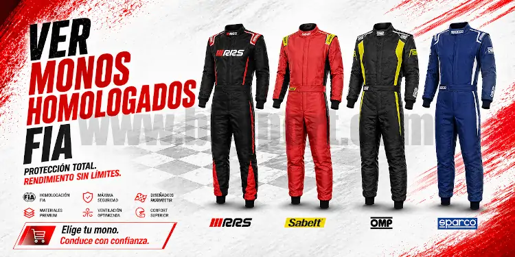 Monos homologados FIA para automovilismo RRS, Sabelt, OMP, Sparco