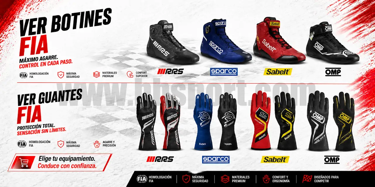 Guantes y Botines FIA Ignífugos para Automovilismo: RRS, Sparco, OMP y Sabelt