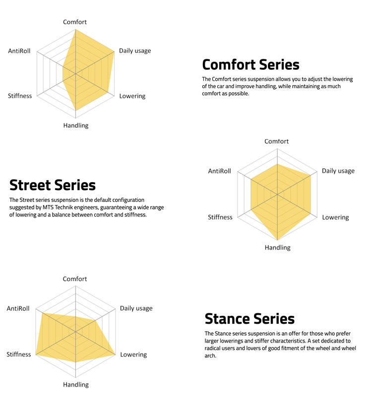 Audi A4 B5 (Facilitar modelo exacto en checkout) 11/94 - 09/01 MMA Eje delt. 1080 kg Suspensiones MTS Technik Comfort spec.